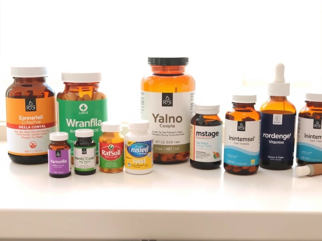 Natural supplements and vitamins organized for a healthy lifestyle